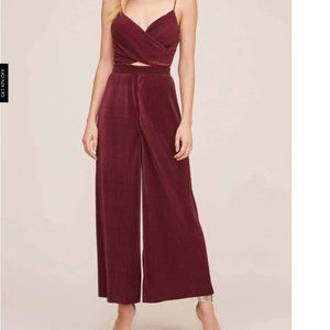 Astr The Label Pleated Cutout Jumpsuit Burgundy Sz M